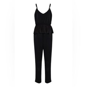 $280 GARMENTORY ICHI ANTIQUITES Metallic Striped Peplum Jumpsuit In Black xs